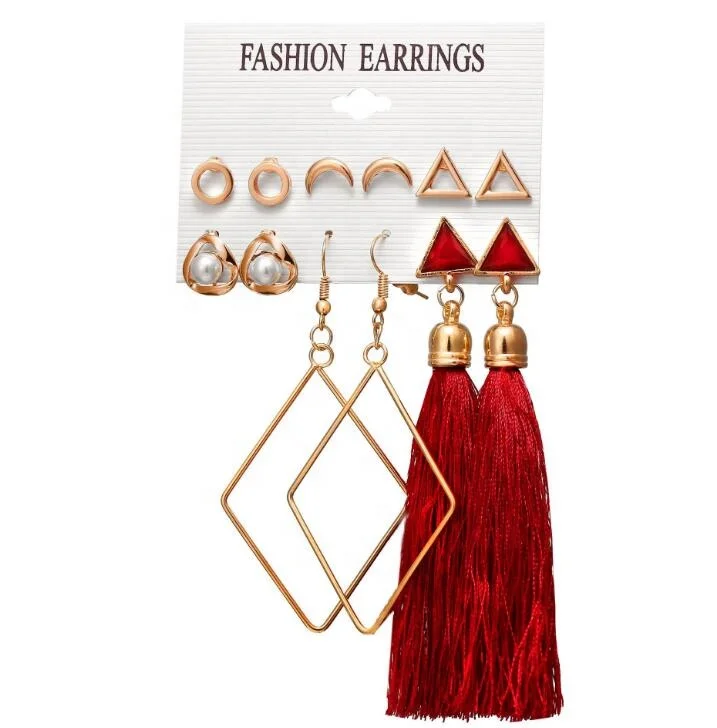 

MIO Wholesale Set On Card New Boho Style Tassel Pearl Studs Earring For Women