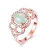 Ship by USPS Women's 925 Silver 2ct Oval Natural Jadeite Birthstone Ring Rose Gold Plated Wedding Promise Gemstone Jewelry FJ021