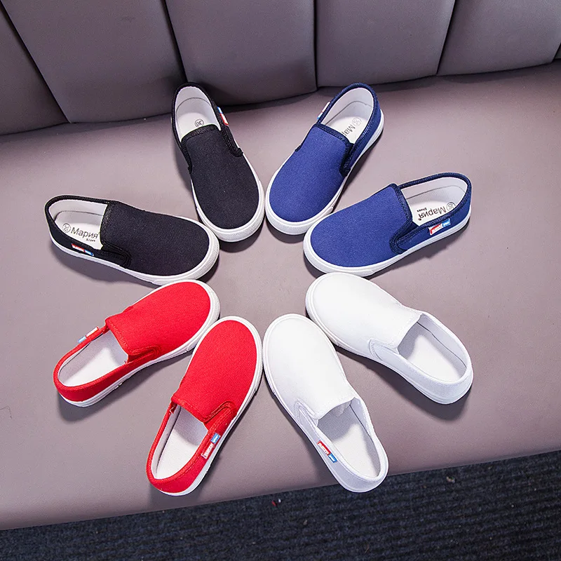 

Kids Canvas Shoes Slip On Boys Girls Fashion Sneakers Students School White Shoes Children's Casual Loafers Comfort Walking Shoe, Black blue red white