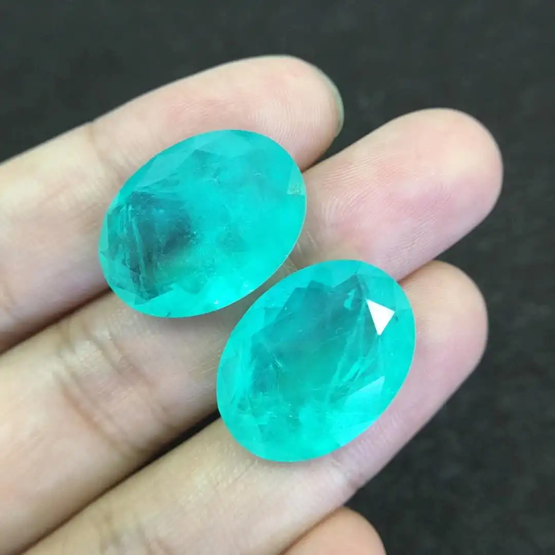 

Lab Created Glass Gems Oval Shape Paraiba Tourmaline Gemstone Fusion Stones