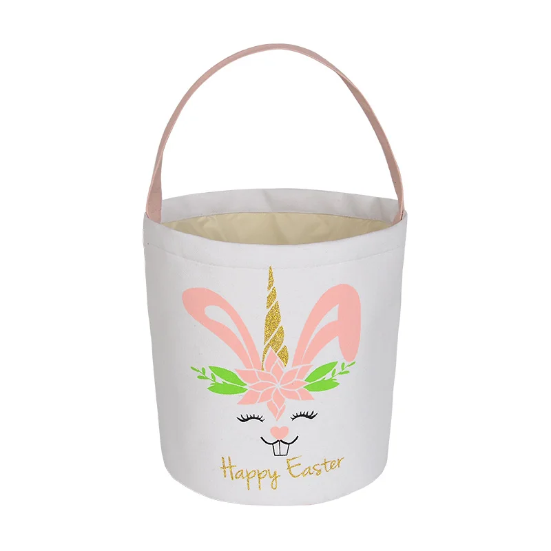

2024 New Wholesale Assorted Canvas Easter basket with lining pink tote bunny bag