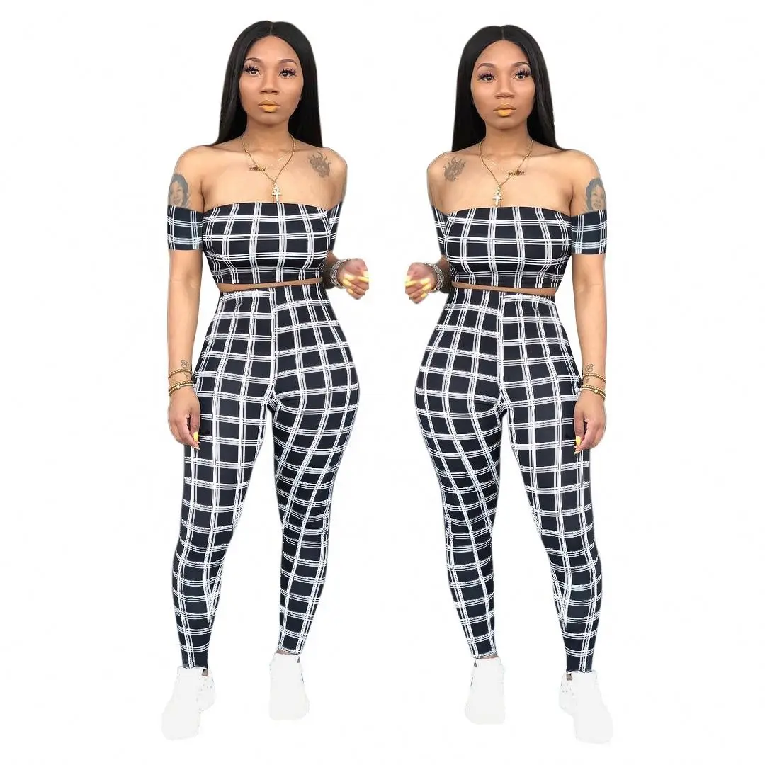 

2020 Wholesale Sexy off the shoulder sets two-piece women's clothing