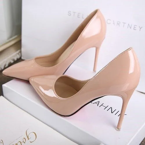 

2021 High Heels Autumn Shallow Mouth Patent Leather Women's Shoes Pointed Toe Nude Single Shoes Women Stiletto Professional Work
