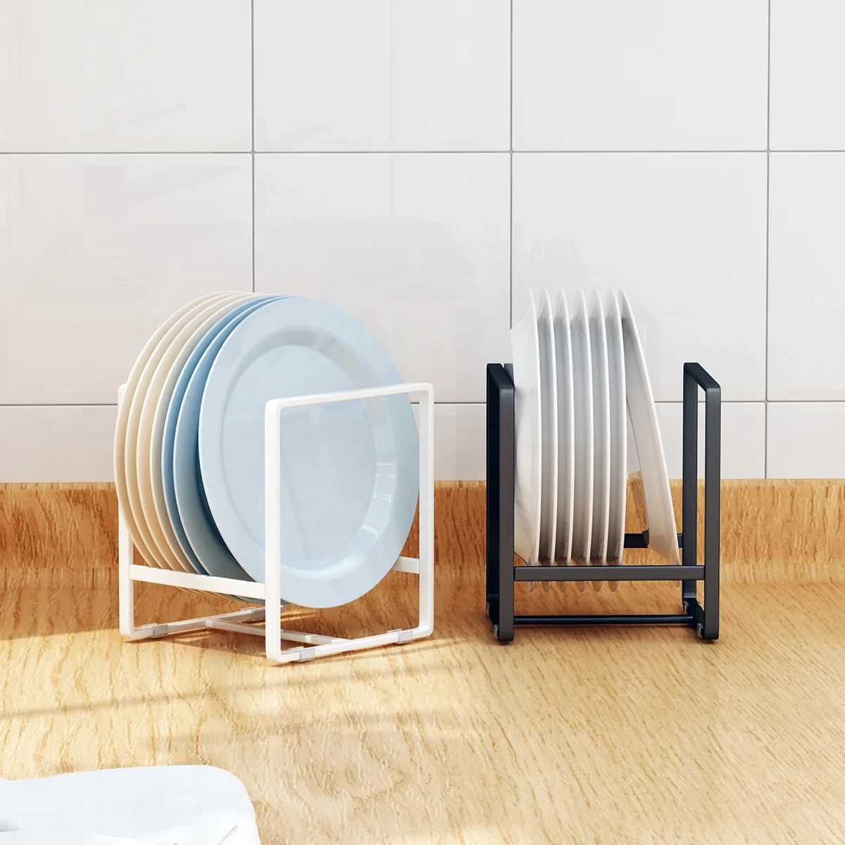 

Yushijia white/dark brown standing type storage dish holder for kitchen, White / black