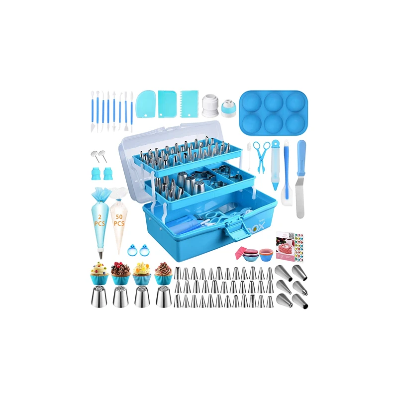 

Cake Decorating Kit 236 Pcs, Cake Decorating Tools Piping Bags and Tips Set Chocolate Bomb Mold, Cupcake Kit with Storage Box, Blue