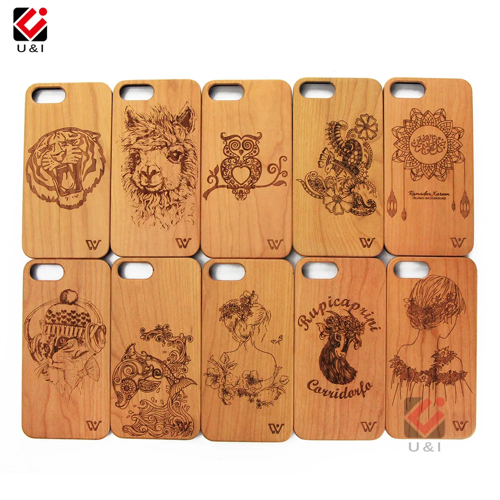 

Mobile Phone Accessories Laser Design Cherry Wood Back Cover Phone Case For iPhone 6 7 8 X, Customized
