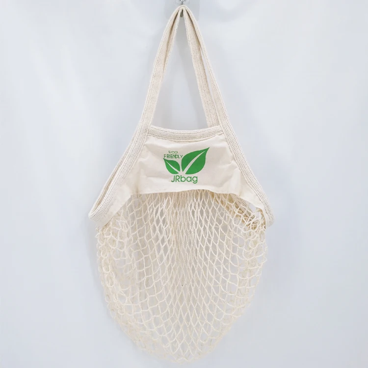 BSCI Factory Promotional Shopping Filter Cotton Net Food Fruit Mesh Bag with Logo 100% Cotton Cotton Woven Handle 2 X 45cm Long