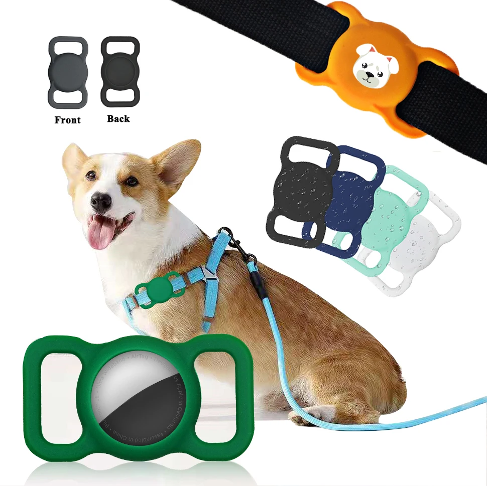 

Custom Logo Silicone Protective Cover for Apple Airtag Case Holder Anti-Scratch Protective Dog Collar Skin Cover with Keychain, As picture