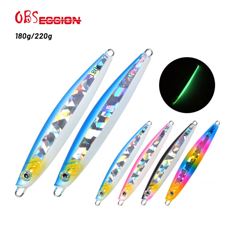 

7# 180g 220g Hard Metal Jig Fishing Lure Jigs Slow Sinking Fall Jigs Luminous Artificial Lure Fishing Tackle, 4 colors for your choice