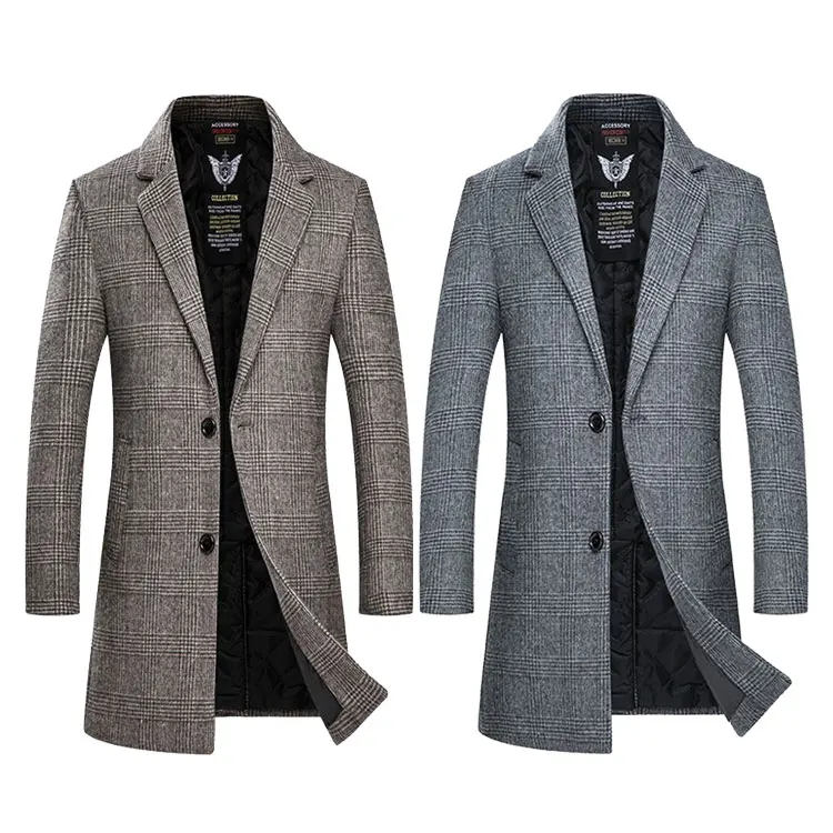 

Latest Design Woolen Coat Slim Fit Single Long Breasted Winter Men's Coat for Men, Camel/grey