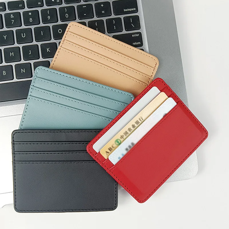 

Multi Slot Slim Pu Leather Wallet ID Card Holder Candy Color Bank Credit Card Box Women Men Business Card Cover