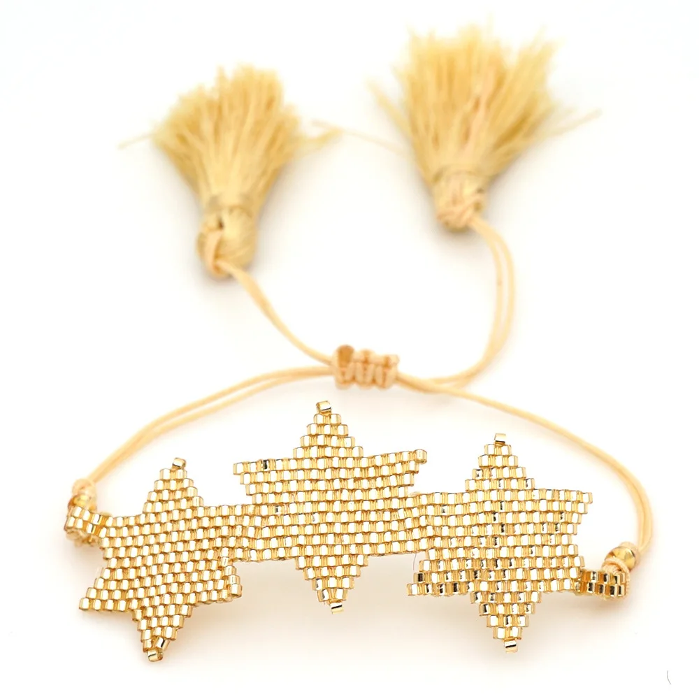 

INS Woven MIYUKI Pentagram Tassel Bead Bracelet, As picture