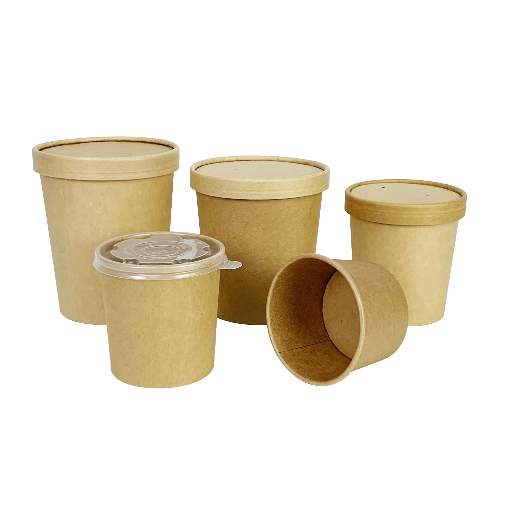 

Takeout Packaging Box Disposable Food Grade Noodle Bowl Kraft Soup Cups Paper Bucket With Clear lid