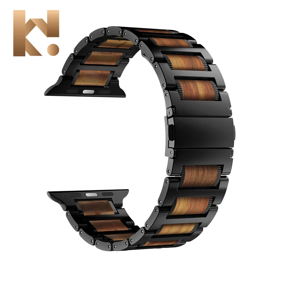 

Keepwin 38 40 41 42 44 45 mm Luxury Stainless Steel Metal Wood Apple Watch Band for Apple watch Series 7 6 5 4 3 2 1