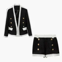 

Nanchang Xihui Classic Black and White Patchwork Bright Silk Tweed Suit Jacket Shorts Set