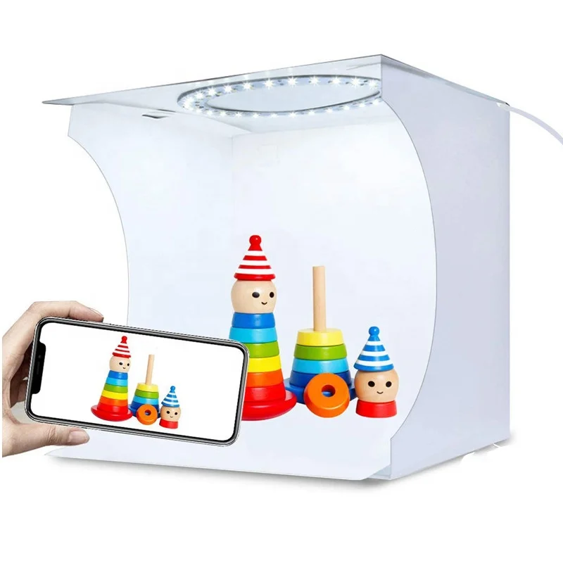 

OEM PULUZ 20cm Portable Folding 3 Modes Dimmable LED Ring Light Mini Photo Studio Light Box, White