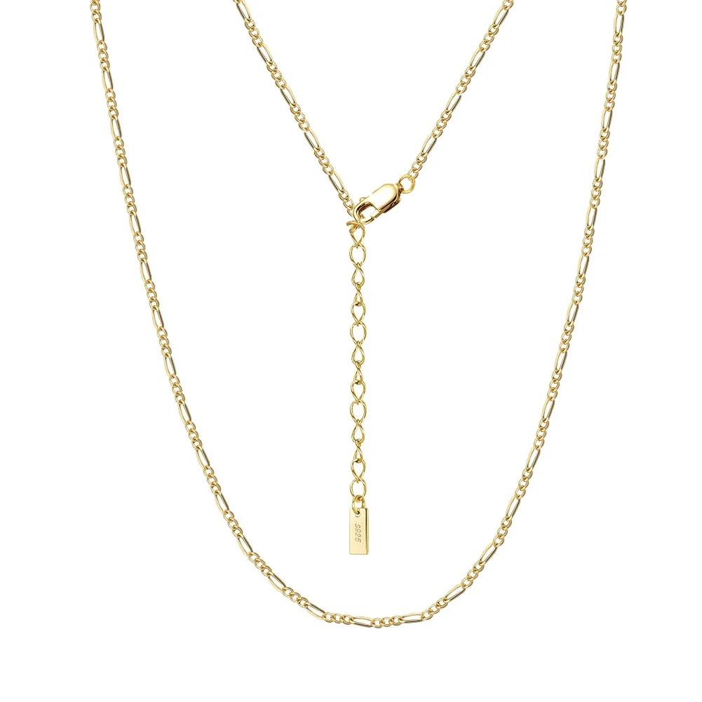 RINNTIN SC84 925 Sterling Silver 1.7mm Thickness Figaro Necklace Dainty Chain Necklace Choker for Women Minimalist Jewelry