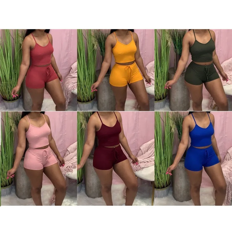 

Boutique Casual Clothes Two Piece Outfits Vest Shorts Homewear Summer 2 Piece Sets For Women, Picture shown