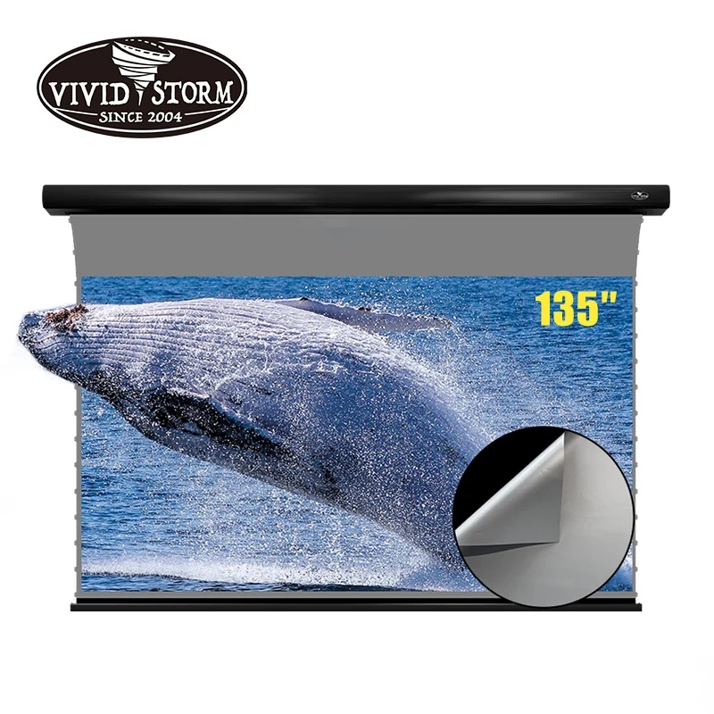 

VIVIDSTORM 135 inch Slimline Electric Tab-tensioned pull down 3D obsidian ambient light rejecting screen material for projector