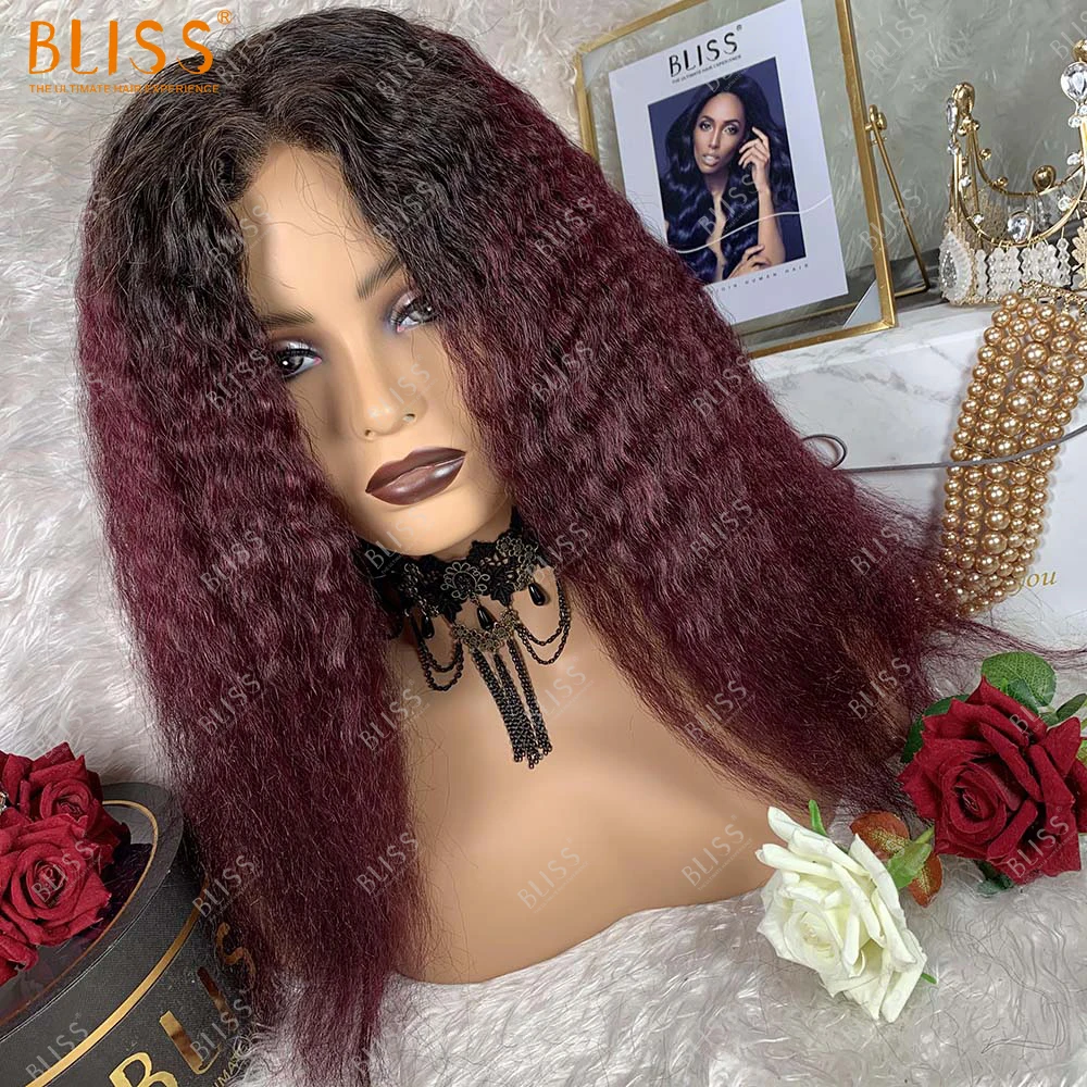 

Bliss 13x4 Lace Frontal Wigs T1b-99J 180% Kinky Straight Human Hair Half Lace Wigs Virgin Hair Wigs for African Black Women
