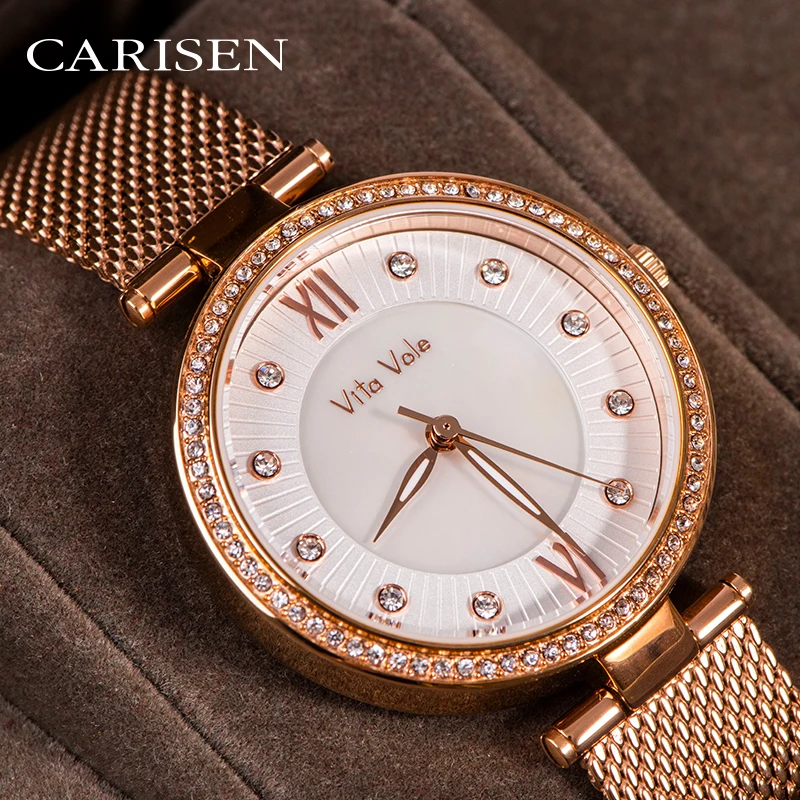 

Retail waterproof stainless steel case crystal stone Carisen ladies watch sets cheap watches customize watch, Customized colors