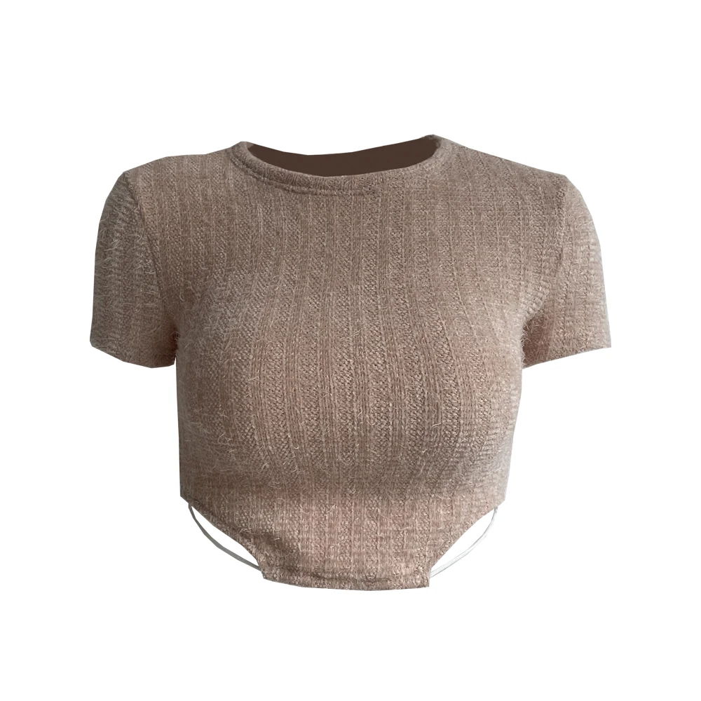 

6438 New fashion women clothes short sleeve crop top ladies casual skinny t-shirt street wear women top outfit 2022 new arrival, Picture color
