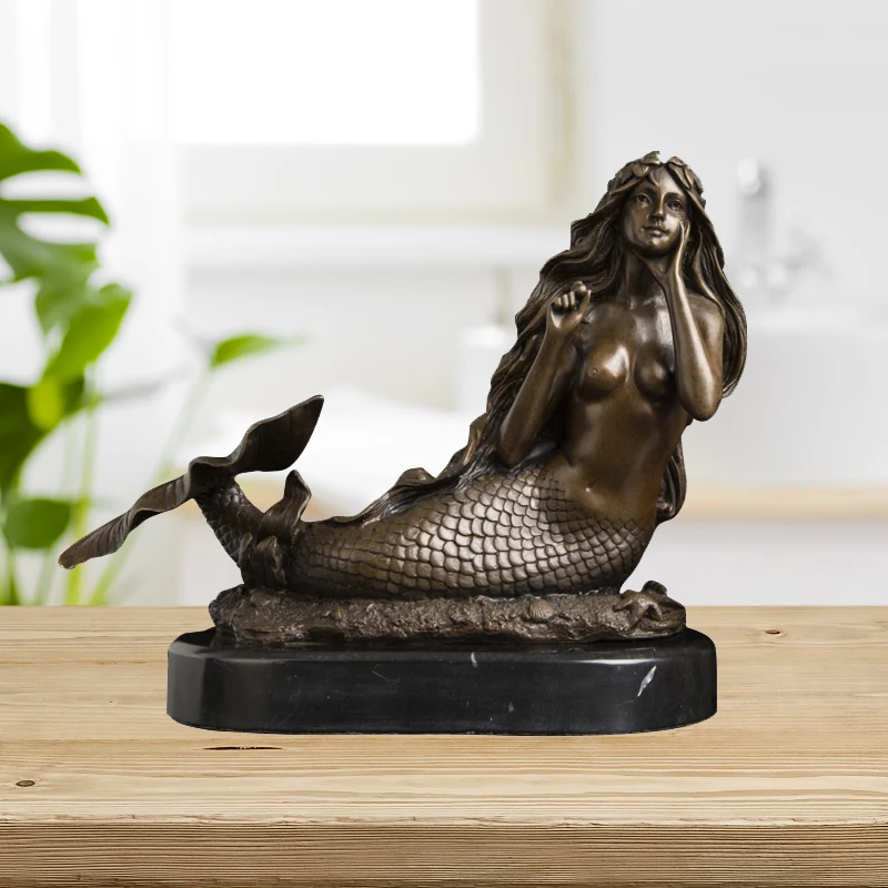 

Table decoration antique small size bronze nude mermaid metal sculptures, As picture or custom make