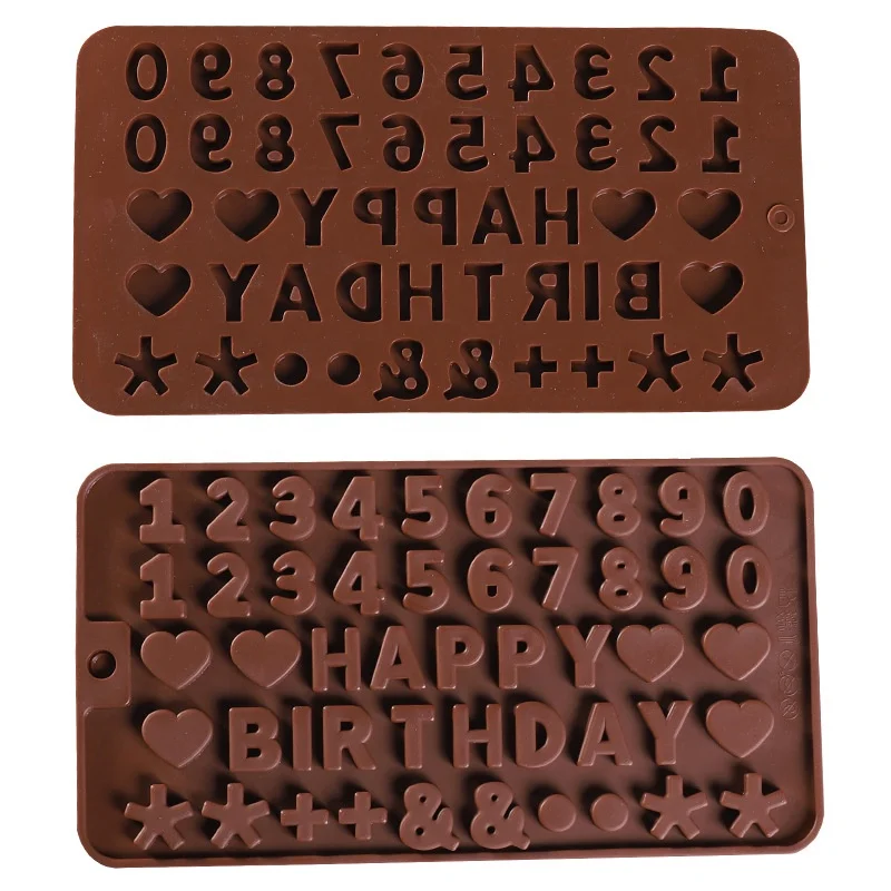 

Amazon Hot Free Sample Silicon Chocolate Moulds Happy Birthday and Number Letter Shape Silicone Fondant Mold, Chocolate brown