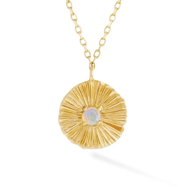 

Gemnel vintage jewelry gold vermeil medallion pendant 14k opal necklace