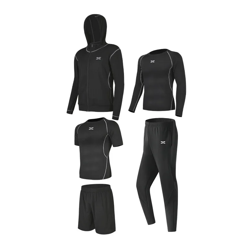 

Fitness wear men's sports suit gym new fast drying basketball sportswear training clothes summer five piece set