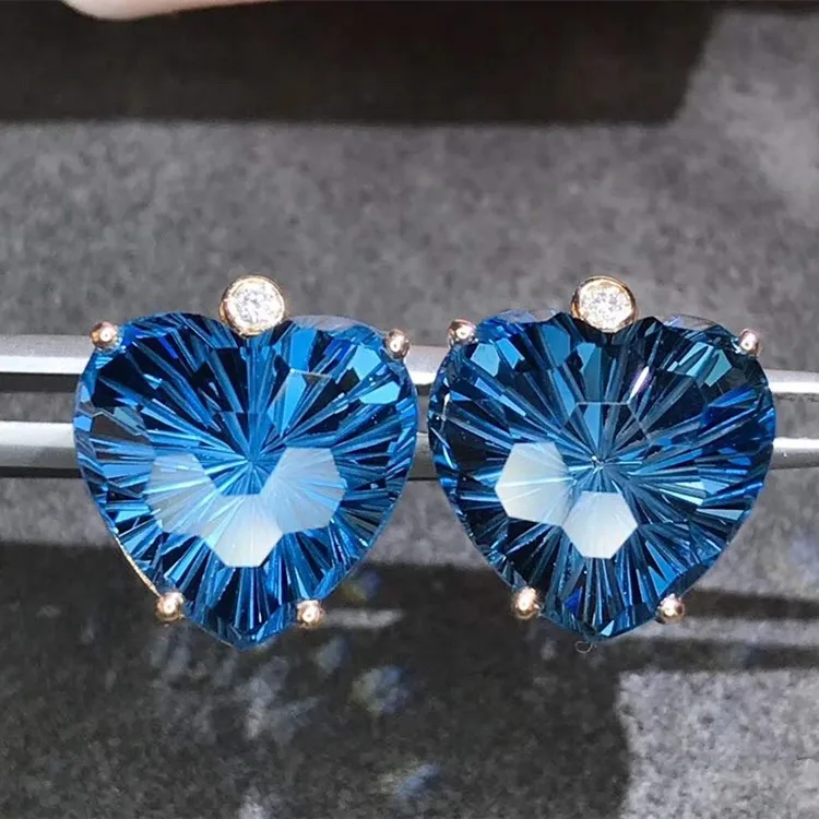

bohemian beautiful wedding gemstone jewelry 18k gold women earring 21.7ct natural London blue topaz stud earring, London lue