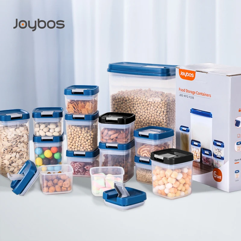 

JOYBOS Food Storage Box Container 6 PCS Large Suit Kitchen Cans For Bulk Cereals Multigrain Block BPA FREE Dessert Bottle Jar