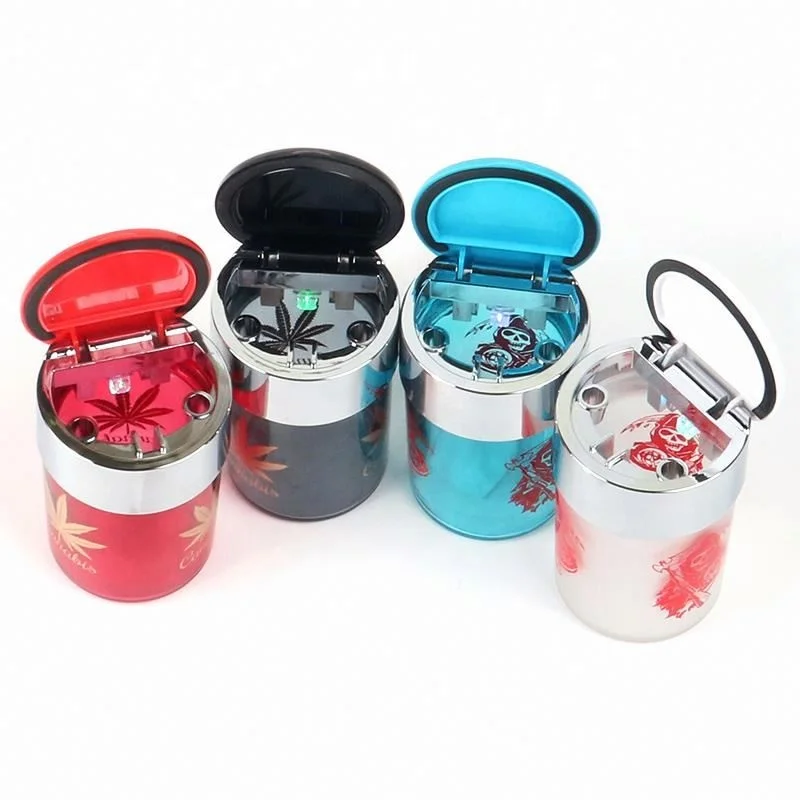 

Spot new product hot selling car household cylindrical plastic ashtray with led light, Colors