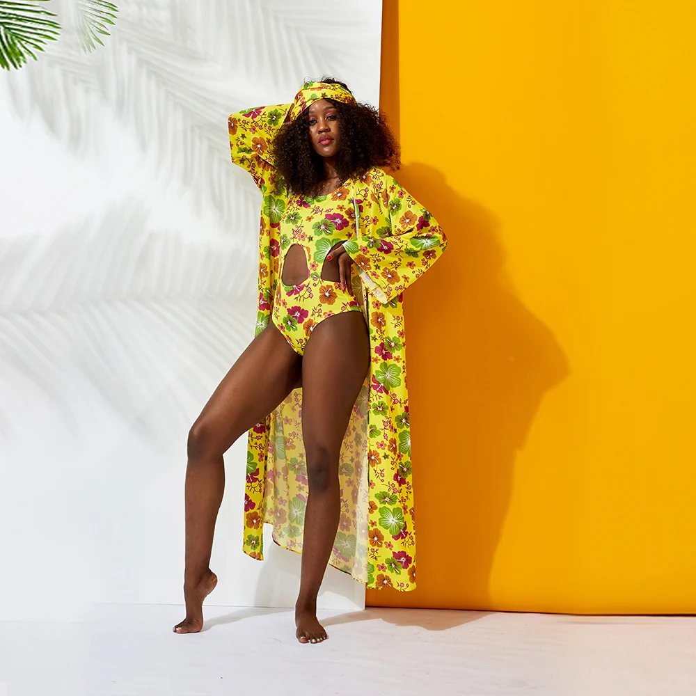 

2021 Hot Summer Shenbolen sexy style African waxed print swimsuit three-piece bikini beautiful print, Customized color