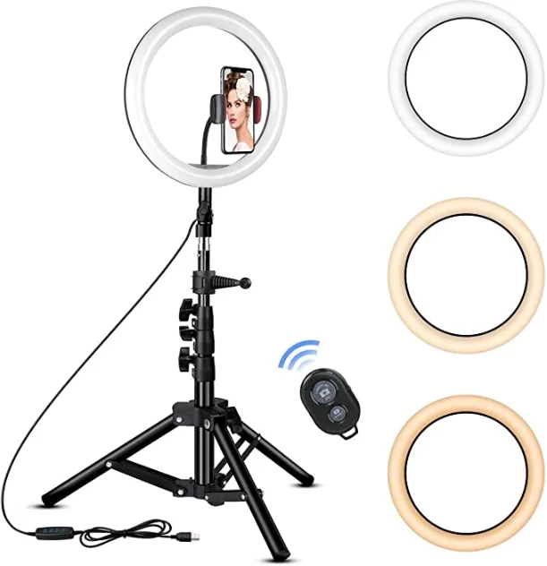 

Ring Light 18'' Phone LED Ring Light With Tripod Stand Dimmable 3500K-8500K For YouTube Live Selfie Ring Light, White