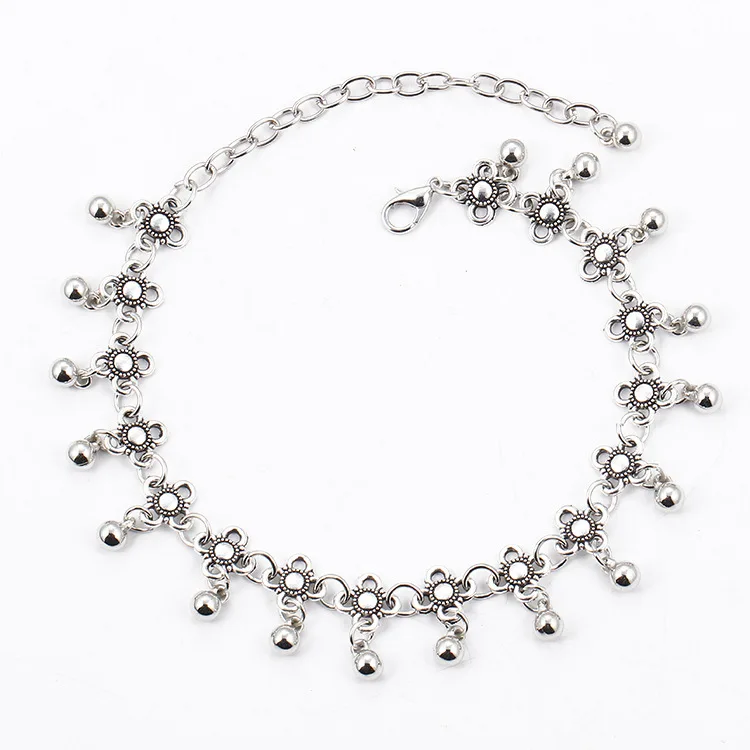 

Fashion Trending Silver Hollow Carved Flower Beaded Foot Jewelry Anklets for Women, Sliver