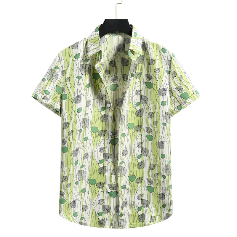 

2021 Spring And Summer New Men Beach Flower Shirt Hawaiian Casual Loose Camiseta Summer Men's Shirts, Green blue