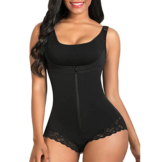 

YIANNA Black surface zipper one piece running body suit