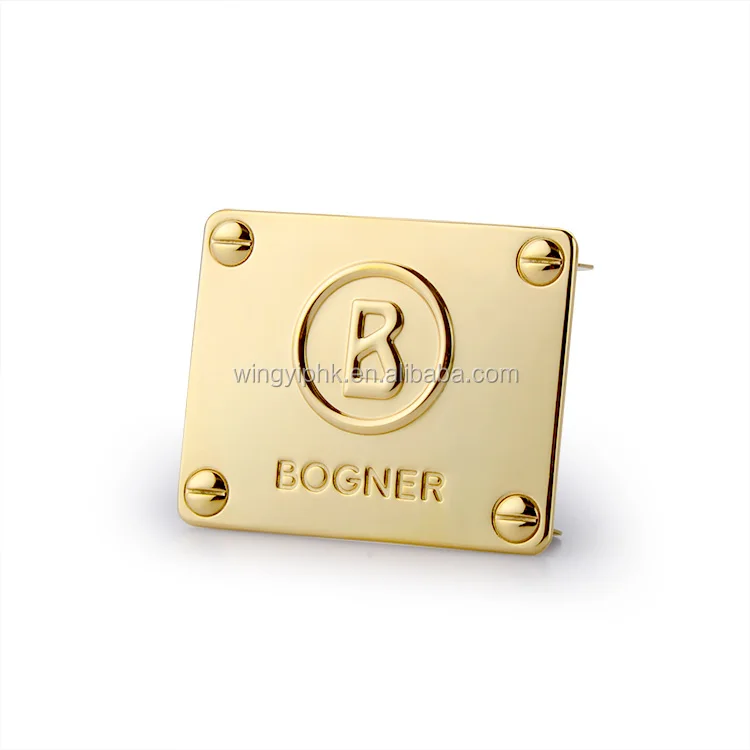 Luxury 18k Light Gold Handbag Tag Logo Plate For Handbag Metal Handbag Accessories Of Brief Case