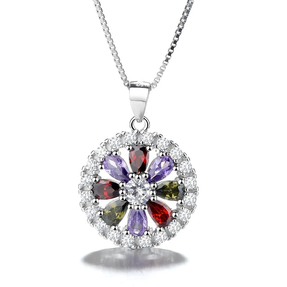 

Stylish And Elegant 925 Sterling Silver Round Pendantnecklace Color Stone