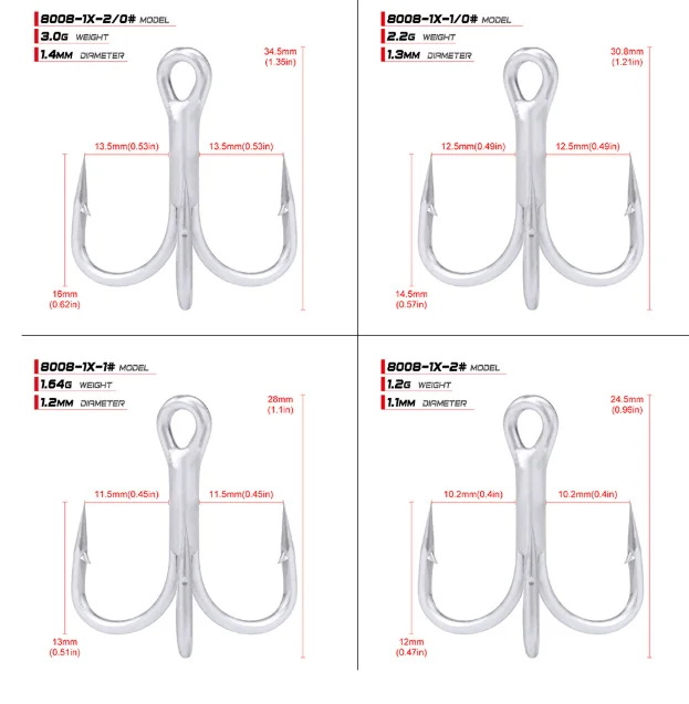 Sb8008 Treble Stainless Steel Fishing Hooks Strengthen Hook