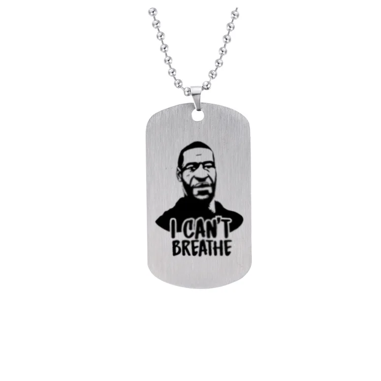 

Custom jewelry black lives matter Floyd George I CAN'T BREATHE stainless steel necklace, Silver