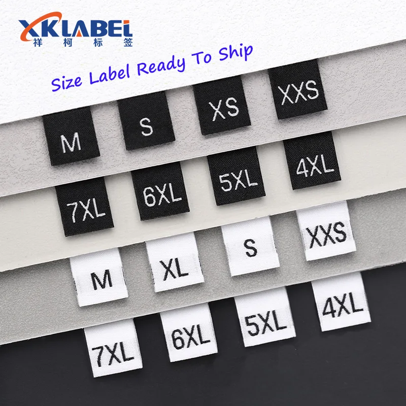 

S M L XL XXL Neck Label Print LOGO Clothing Tags Custom Fabric Center Fold Woven Garment Cloth Size Labels For Clothing