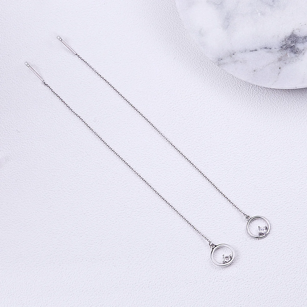 

Vintage Tassel Circle Zircon 925 Sterling Silver Long Drop Earrings