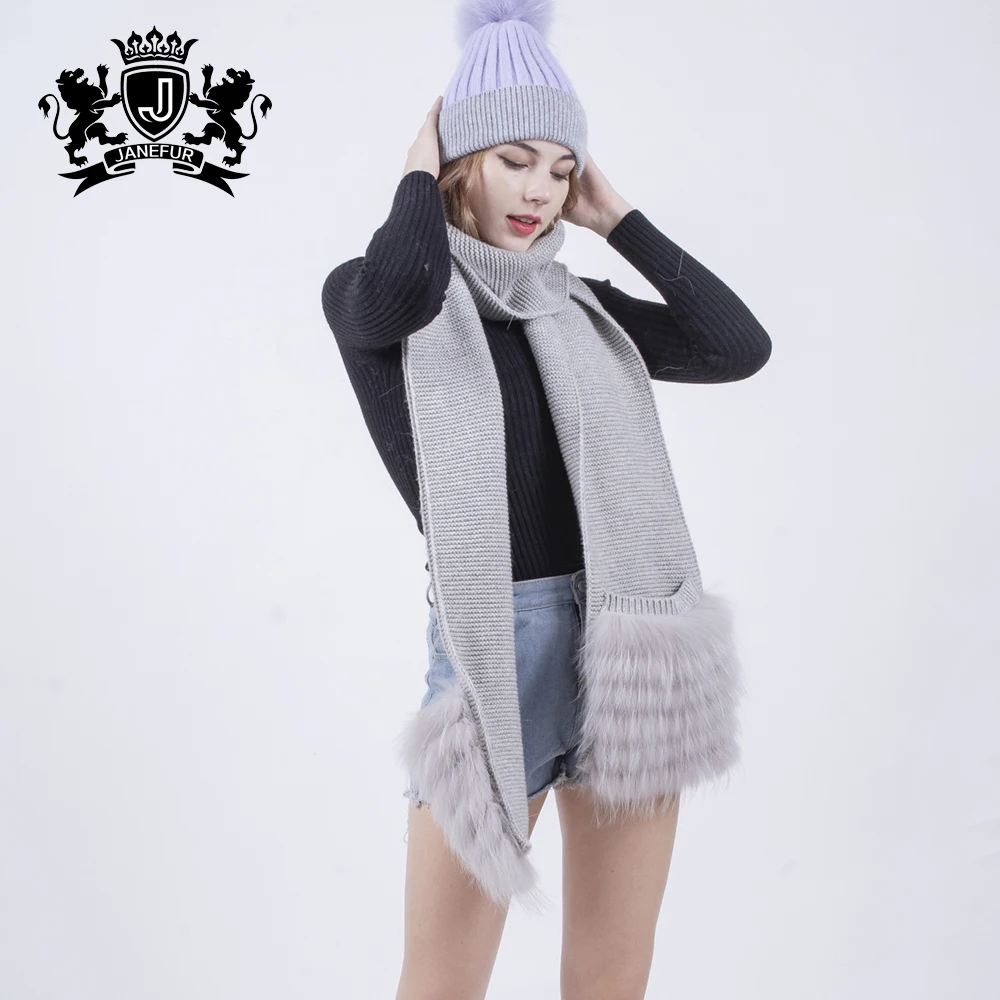 

Fashion cashmere scarf real raccoon fur scarf knitted cashmere scarf