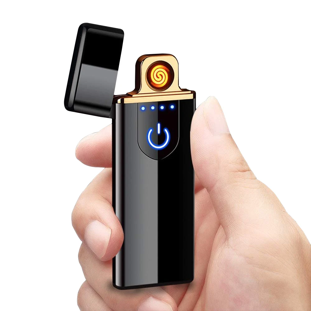 

Electric USB Lighter Windproof Rechargeable Flameless Lighter Slim Coil Lighter Smart Fingerprint Sensor for Cigarette Smokers, Black,silver,gold,blue,red