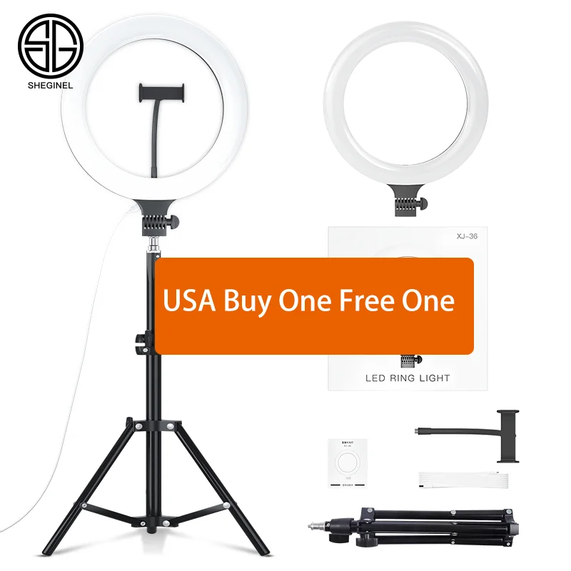 

' USA Buy One Free One ' 6 10 14 18 inch Photography Dimmable Selfie Ring Light Aros de luz Ring Fill Light With Tripod Stand, Black