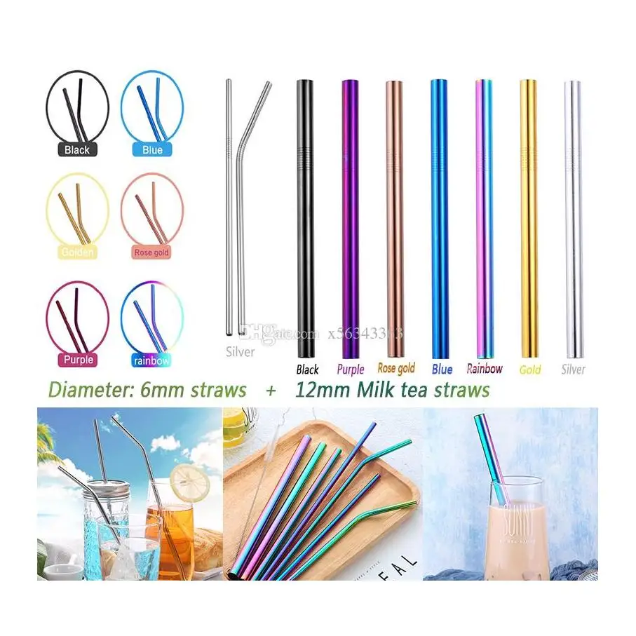 

Stainless Steel Colored Drinking Straws High Quality 304 Reusable 8.5 And 10.5 Inch Straight Bent Straw For Juice Milk Tea Straw