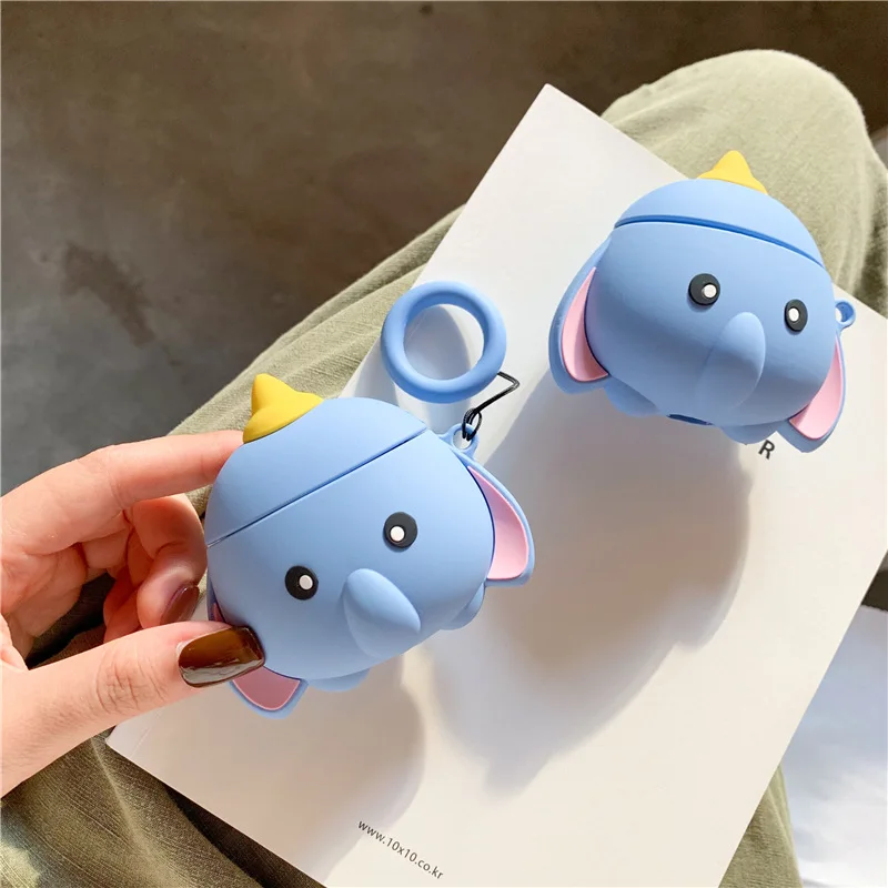 

3D Cute Elephant Wireless Headphones Silicon Protective Case Earphone Case Cover for Apple for AirPods 1 2 Pro
