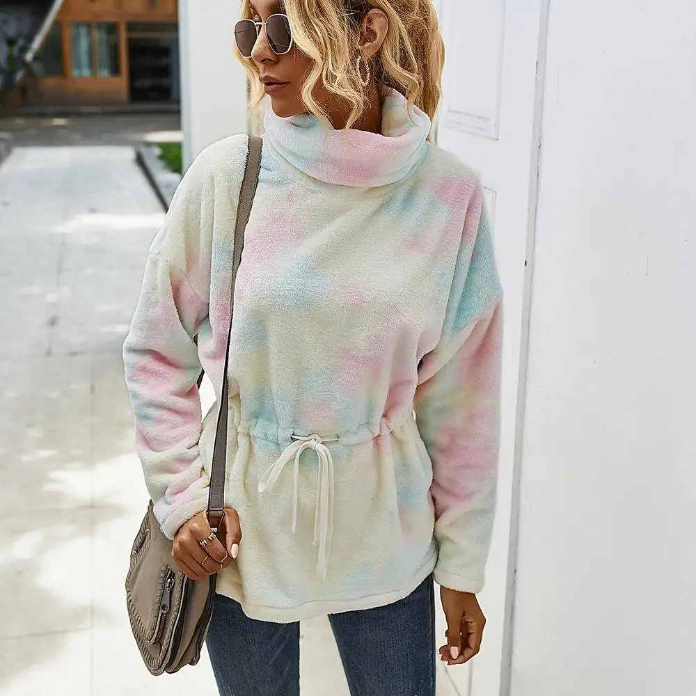 

2020 New fashion Autumn Winter women stand collar Faux Fur tie-dyed contrast jacket Ladies faux fur jacket